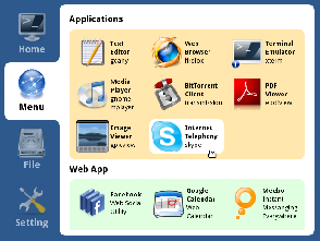 xPUD applications menu